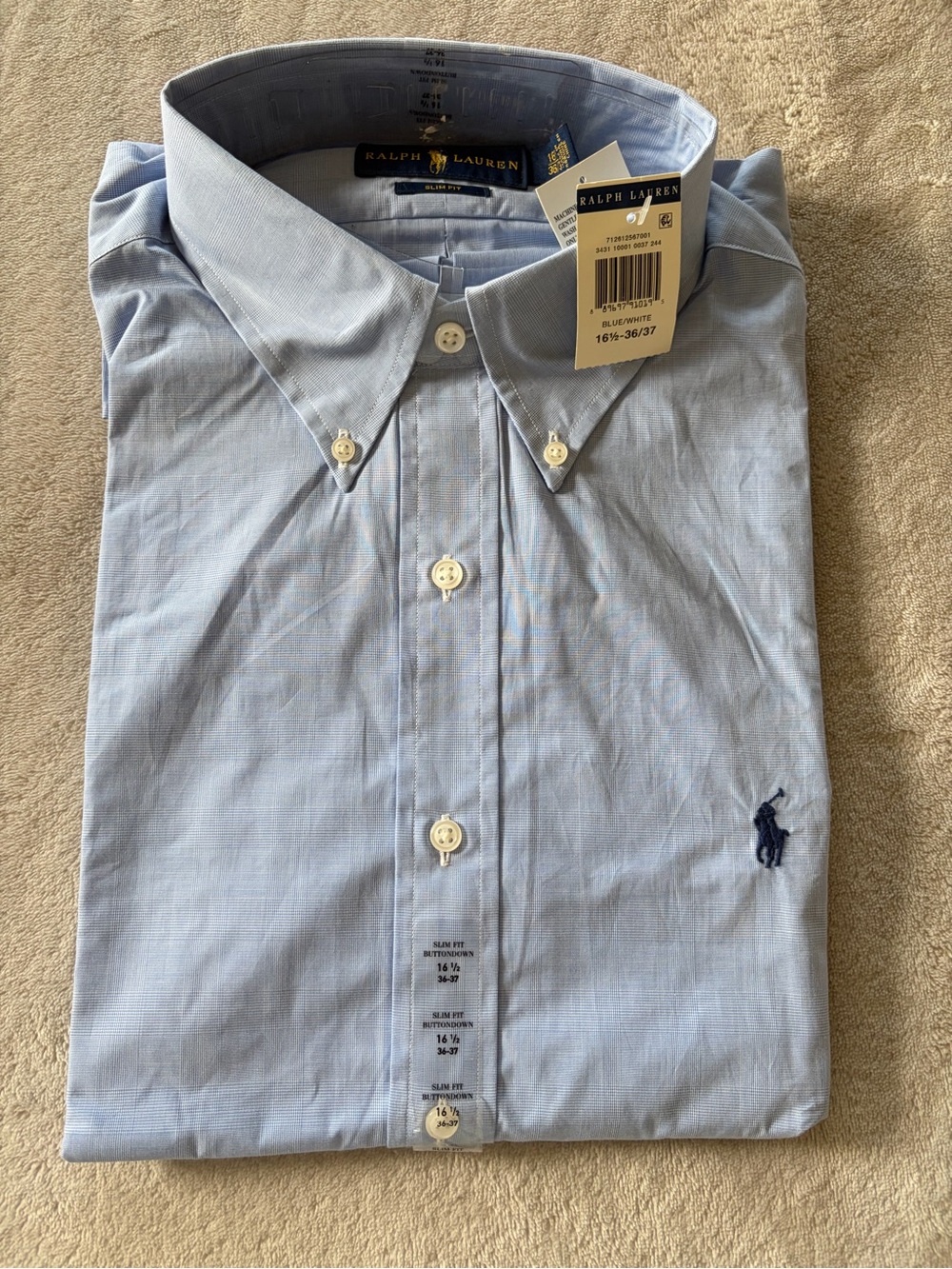 Ralph Lauren Light Blue Patterned Button-Down Oxford Slim Fit Dress Shirt